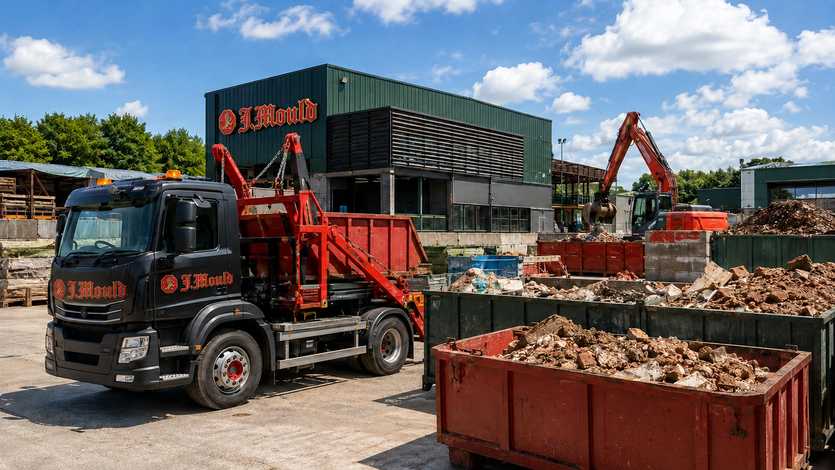 J Mould skip lorry and rubble skips at the company's Reading yard